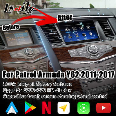 Nissan Patrol Y62 2010-2016 aggiornamento touch screen con interfaccia video youtube android auto carplay