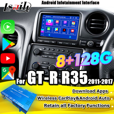 Lsailt Interfaccia multimediale Android per GT-R GTR R35 2011-2016 Interfaccia wireless Carplay Include YouTube, GPS,8+128 GB