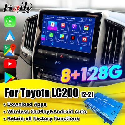 Interfaccia video multimediale Android 13 per Land Cruiser LC200 VXR VX GXL Sahara V8 2013-2021 Aggiornamento schermo OEM con CarPlay wireless, YouTube
