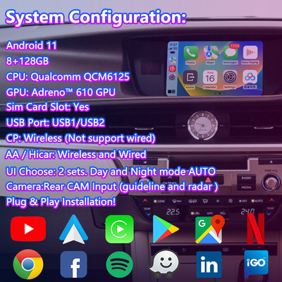 8+128GB Lsailt Interfaccia video di navigazione Android Per Lexus ES 350 300h 250 200 XV60 Controllo del mouse 2012-2018