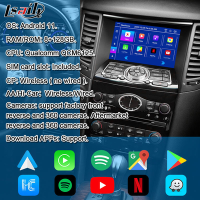 Lsailt 8G Interfaccia multimediale Android per Infiniti QX70 FX35 FX37 2008-2017 CarPlay wireless integrato, Android Auto
