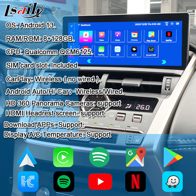 Schermo Android Lexus con CarPlay Wireless e Android Auto Touchscreen da 10,25 pollici | Scheda SIM e Display IPS con telecamere a 360 gradi