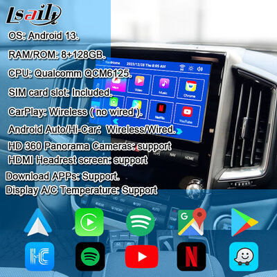 Interfaccia video multimediale Android 13 per Land Cruiser LC200 VXR VX GXL Sahara V8 2013-2021 Aggiornamento schermo OEM con CarPlay wireless, YouTube