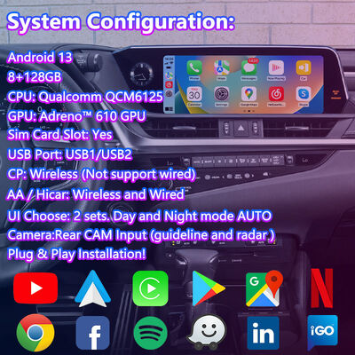 Interfaccia video di navigazione Android Lsalit Carplay per Lexus ES 300h ES250 ES350 ES300h 2018.