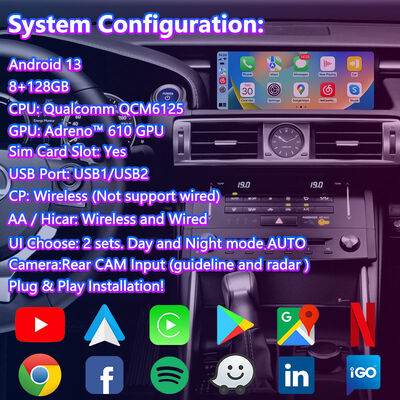 Lsailt 10.25 Inch Android Carplay Multimedia Screen per il 2013-2020 Lexus IS Knob IS250 IS200t IS300 IS300h IS350