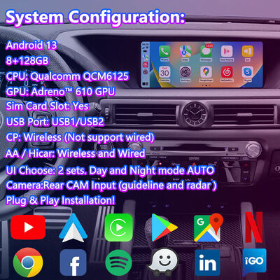 Lsailt Android Carplay Schermo multimediale per il 2012-2020 Lexus GS 200t GS300h GS250 GS350 GS450h GSF GS200t